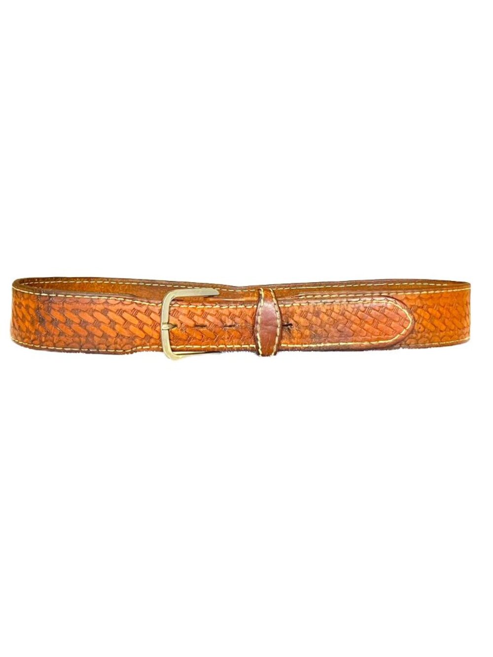 Vintage Western Leather Basketweave Tapered Belt 36.5" Genuine Leather/Unisex